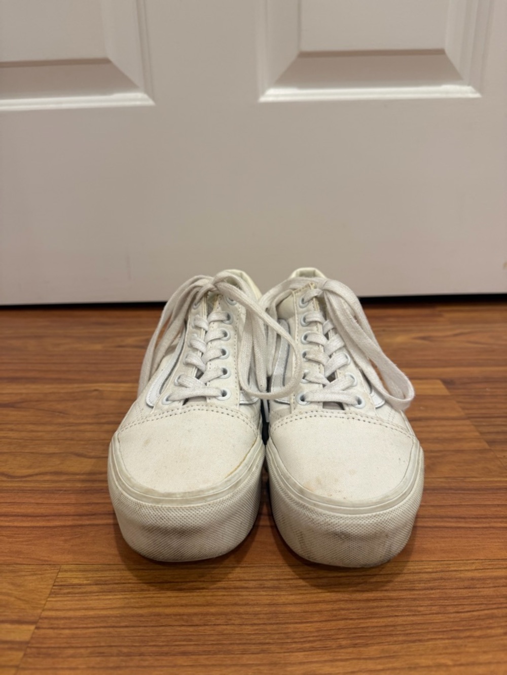 Vans White Canvas Platform Lace-Up Sneakers
